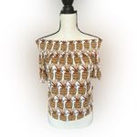 Anthropologie Cottagecore Off Shoulder Pineapple Bow Back Smocked Top Boho S Photo 3