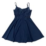 City Vibe Lace Back Fit Flare Speghetti Strap Navy Blue Dress Size 9 Skater Photo 1
