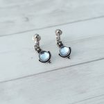 Vintage Clip On Earrings Pretty Light Blue & Silver Tone Dangle Photo 1