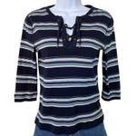 Vintage LRL Lauren Jeans Co Ralph Lauren Striped Lace Up 3/4 Sleeve Top Women S Blue Photo 0