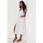 Lulus NWT  Sicily Sweetheart White Button-Front Puff Sleeve Midi Dress Size S Photo 2