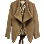 Lush Clothing Lush Wool Blend Fully Lined Tan Open Front Tie Belted Waist Coat Womens Small Photo 8