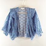 Anthropologie  3/4 Sleeve Striped Open Cropped Eyelet Cardigan Top Blue White O/S Photo 1