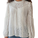 White House | Black Market White Mock Neck L/S Eyelet Lined Blouse EUC Size 4 Photo 0