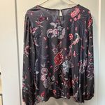 Loft Women's Black Floral Dark Florals Blouse Keyhole Back Flowy Long Sleeve LP Photo 3