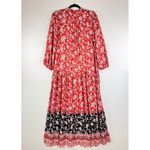 Maeve Anthropologie  Dress Red Melina Maxi Floral V Neck Long Sleeve Boho Small Photo 2
