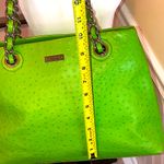 Kate Spade Lime Green Ostrich Leather Three Pocket Silver Chain Shoulder Bag Photo 5