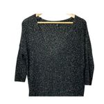 EXPRESS Black & Glitter Gold V-Neckline Short Sleeve Sweater Women's Small Photo 2