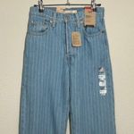 Levi's NEW  Ribcage Pin-Striped Straight Ankle Jeans Button-fly Medium Blue Sz 24 Photo 9