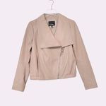 Sam Edelman  Lamb Leather Drape Front Bomber Jacket Neutral Blush Pink Size Small Photo 1
