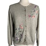 heirloom collectibles  Silk Cardigan Sweater M Grey Embroidered Floral Buttons Photo 0