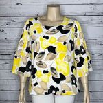 Alfani 2X Yellow Watercolor Floral Print Smock Bell Sleeve Bubble Hem Blouse Top Photo 0