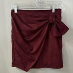 Storia  Mini Skirt Suede Faux Wrap Bow Mini Skirt Burgundy Size Small Photo 1
