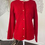 Chunky Vintage Bright Red Flower Floral Embroidered Knit Button Up Cardigan M Size M Photo 0