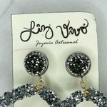 Liz Vivo Chunky Textured Rhinestone Hoop Stud Post Pierced Earrings Silver Photo 6
