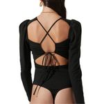 ASTR  The Label Medium Rib Multi Back Cutout Bodysuit In Black Long Puff Sleeve Photo 3