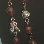 Long 42” Faceted Garnet Red Colored and Gunmetal Floral Beaded Strand Necklace Photo 2