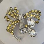 Large Vintage Bow Brooch Pin Yellow Photo 0