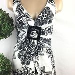 Cache Floral Print Black & White Sleeveless Top L Photo 0