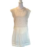 Olivaceous Off-White Eyelet Sheer Lightweight Knee Length Short Sleeve Dress L Photo 1