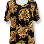 Tropical Blouse Square Neckline Floral‎ Short Sleeves Tie Back Women Black Size L Photo 0