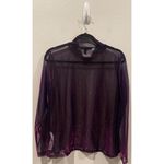 Eloquii Metallic Purple Sheer Mock Neck Long Sleeve Blouse Photo 4