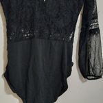 Charlotte Russe  S Long Sleeved Black Eyelash Lace Trimmed Body Suit Photo 1