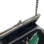 Vintage Silk Black Green Butterfly Beaded Bag Purse Silver Tone Handle Chain Photo 3