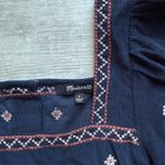 Madewell Embroidered Corduroy Button Back Peplum Top Sz S Navy Blue Square Neck Photo 3