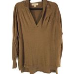 Michael Kors Womens Tunic Sweater Hooded V Neck Brown L Photo 0