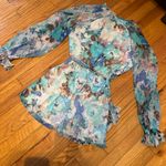 Hemant and Nandita NWOT x Revolve Teien In blue Romper colorful coquette coastal chiffon watercolor floral Print Long Sleeve Shorts Photo 10
