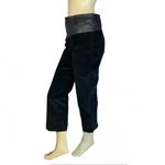 Alice + Olivia BLACK CORDUROY CROPPED FLARE LEG PANTS WITH LEATHER TRIM (6) Photo 4