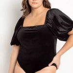 Eloquii Black Velvet Bodysuit Square Neck Short Puff Sleeve Size 26 28 New Photo 0
