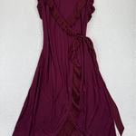 Tory Burch  Whitney Wrap ASO Burgundy Pleated Ruffle Wrap Midi Dress S P READ Photo 0
