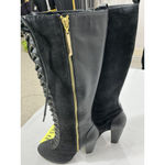 Womans Vogue Dancing Queen 6 M Black Suede Leather Tall Heel Boots NWOT Photo 2