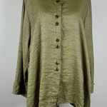 Habitat Blouse Top Womens Large Green Shimmery Metallic Button Up Collared Shirt Photo 0