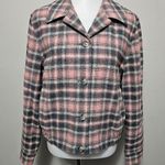 Pendleton Vintage 90s Pink & Charcoal Plaid Virgin Wool Bomber Jacket Size 8 Photo 0