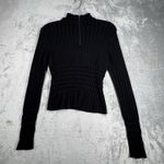 Nils Sweater Womens Small Black Peplum Style Ribbed Preppy Neutral Minimalist Photo 2