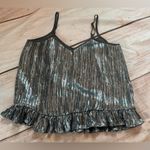 Anthropologie  Amelie Beaded Cami Size 2 Silver Sequin Ruffle Top Blouse Photo 4
