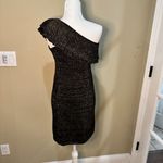 Trina Turk Black/Gold Metallic Threading Knit One Shoulder Ruffle Dress - Small Photo 6