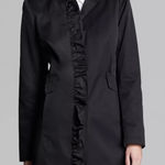 DKNY Sabrina Ruffle Trench Coat Black Size Large Cotton Polyester Button Front Photo 0