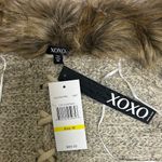 XOXO  Oat Beige Cable Knit Faux Fur Trim Dolman Hi Lo Open Front Cardigan Medium Photo 9