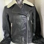 Women's Black Faux Leather Jacket M Quilted Sleeves Sherpa Collar Size M Photo 7