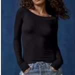 BDG  - Emma Long Sleeve Wide Neck Tee in Black Photo 3