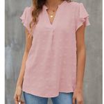 Fantaslook Dressy Vneck Ruffle Sleeve Textured Poplum Casual Flowy Pink Sz L Size L Photo 1