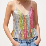 ZARA Mermaid Striped Multicolor Sequin Peplum Ruffle Detail V Neck Shiny Top S Photo 11