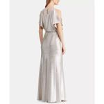 Ralph Lauren Lauren Metallic Knit Flutter Cold-Shoulder Maxi Evening Gown Photo 9