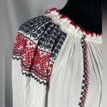 Wrangler  Women’s White Blue Red Embroidered Boho Pheasant Off Shoulder Top XL Photo 6