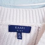 Anthropologie Kaari Blue Ivory Oversized Ribbed Knit Lace Applique Split Back Sweater Tunic Photo 2