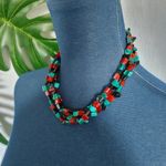 Glossy Stone Multi Strand Necklace Set Blue Photo 4